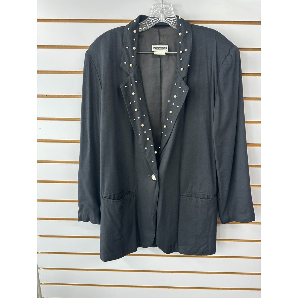 Vintage Gantos Blazer Womens Size S Boyfriend Pearl Lapel Boxy 90s Power‎ Jacket